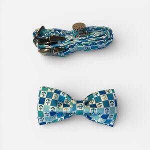 Urara Pup Dog Collar Bow Tie – Nautical Blue & White Anchor – Medium – NWT